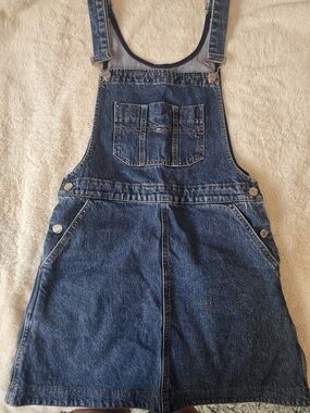 Tommy Jeans Blue Denim Cotton Pinafore Overall Dress XS Adjustable Pockets